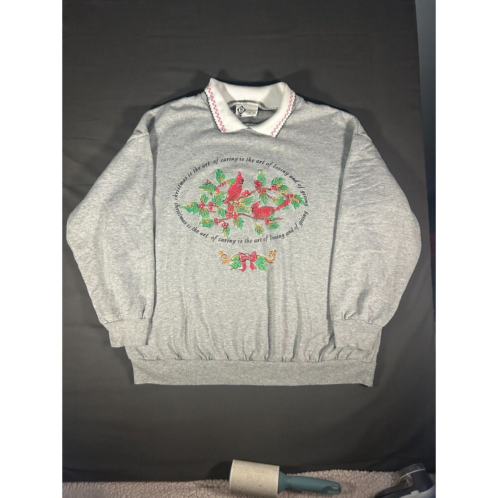 VTG 90s YS Casuals Christmas Sweatshirt Size 2X Red Collared Grannycore Plus